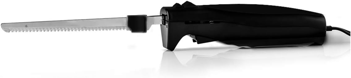 OVENTE Electric Kitchen Knife with Durable Stainless-Steel Carving Meats, Bread, Foam, and More, Safety Button for Detachable Blades, Easy Cleaning and Compact, Black (EK4510BB)