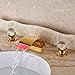 Rozin Dual Crystal Knobs LED Light Waterfall Basin Faucet Widespread 3 Holes Sink Mixer Tap Gold Polished