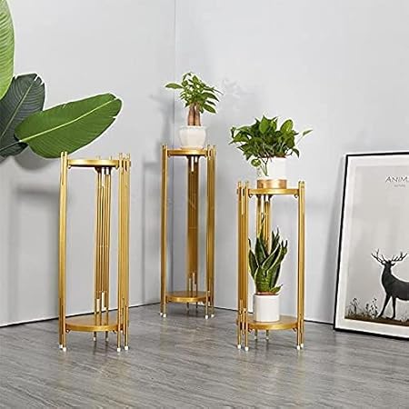S.F.Decor Metal Europe Design Flower Plant Stand Glossy Finish Planter for Home Office Hall, Set of 3 | Height: Large- 30