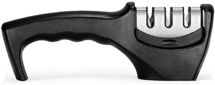 Kitchen Knife Sharpener, 3 Stage Coated Wheel System, Stainless Steel for Straight Tungsten/Diamond/Ceramic Knives Black