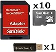 10 PACK - SanDisk 4GB MicroSD HC Memory Card SDSDQAB-004G (Bulk Packaging) LOT OF 10 with SD Adapter and SoCal Trade USB 2.0 MicoSD & SD Memory Card Reader