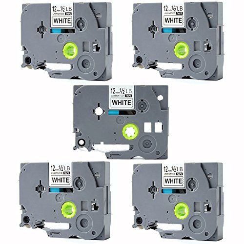 TZe-231 Label Tape, LaBold 5 Pack Black on White Standard Laminated Labeling Tape 1/2