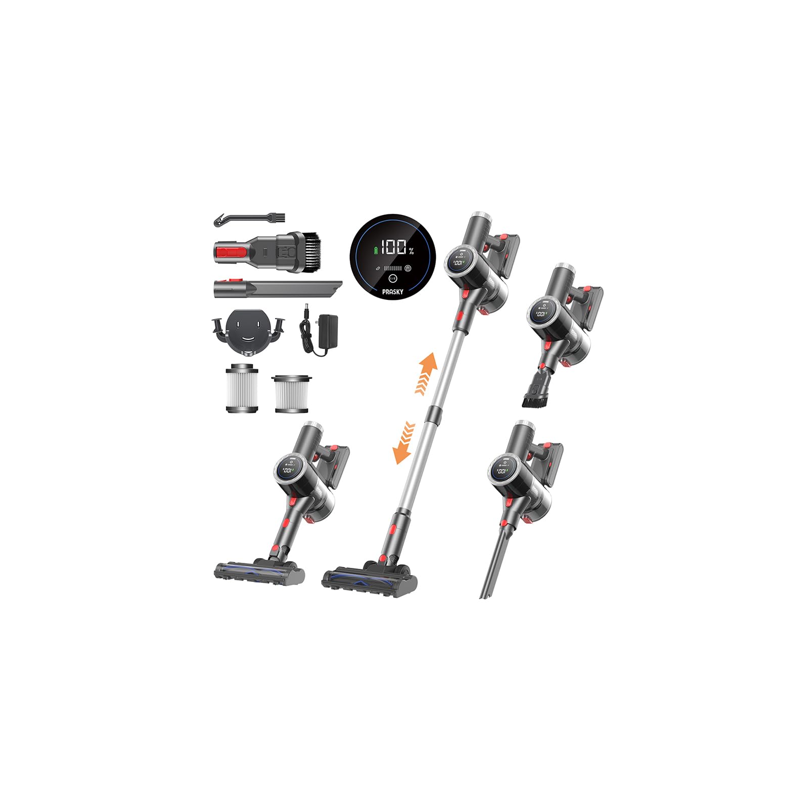 Photo 1 of Cordless Vacuum Cleaner, 6-in-1 Lightweight Stick Vacuum with 45mins Runtime, LED Display & Light, Self-Standing, Rechargeable Cordless Vacuum for Carpet, Tile, Pet Hair, Hardwood Floors (Gray)