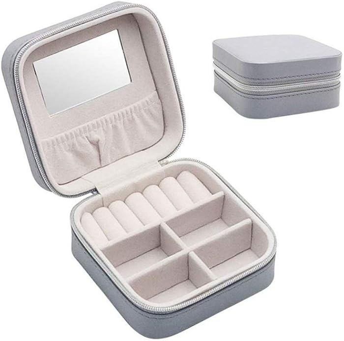 WSQJPEH888 Tragbare 2-lagige Schmuckschatulle, graue rechteckige
