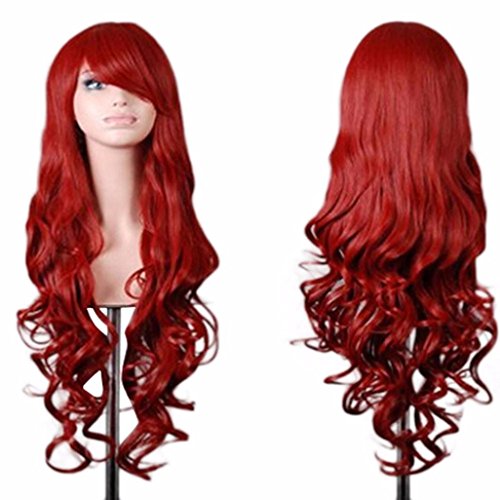 Vanvler Wig, Women Long Curly Hair Lady Party Anime Full Wig Cosplay (Red)