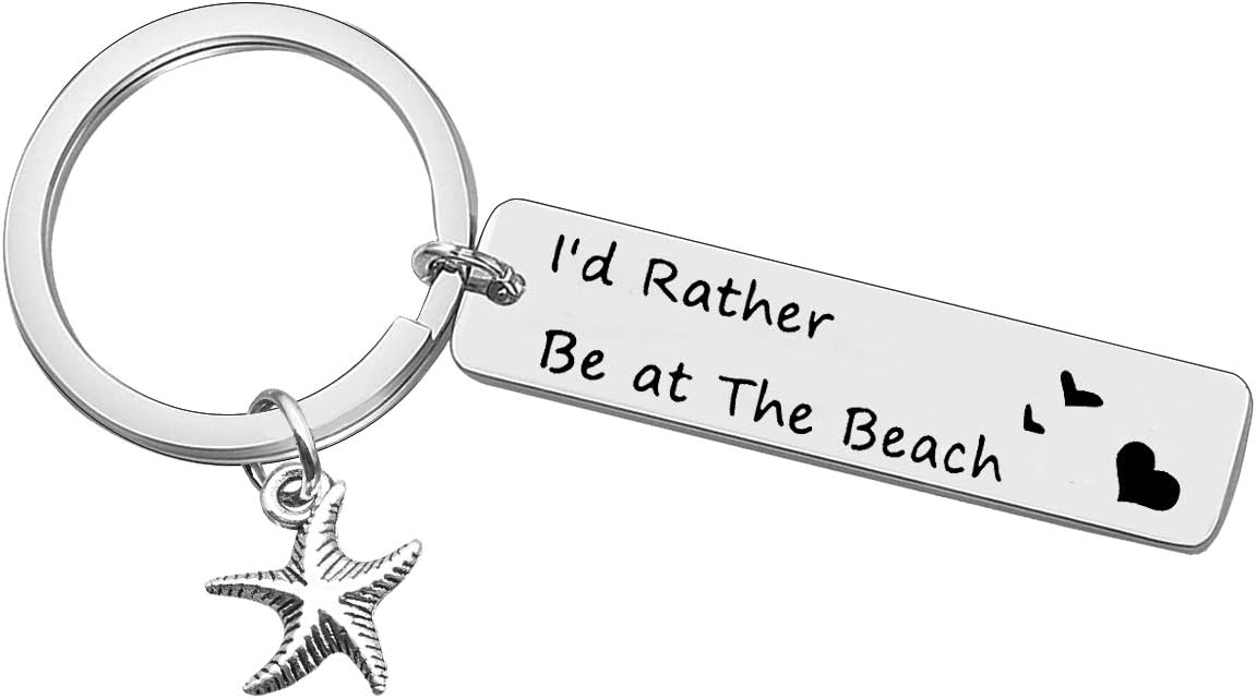 Beach Keyring for Beach Girls I'd Rather Be at The Beach Keychain Beach Lover Gifts for Christmas Birthday Gifts for Friends Family Vacation Gift Starfish Keyring Nature Lover Gift for Women Girls
