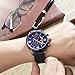 Watches Men Chronograph with Three dials, Gray Leather Strap Wristwatch (Waterproof, Blue, 30M) for Mens Gift