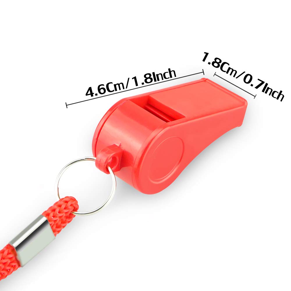 Red Emergency Whistles with Lanyard, Loud Crisp Sound, 2 Packs Plastic Whistles Ideal for Lifeguard, Self-Defense and Emergency