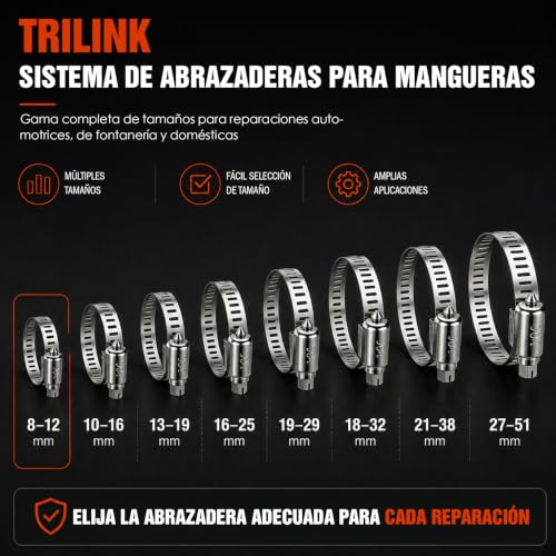 Abrazaderas Metálicas para Tubos, 40PCS 13-19 mm Abrazadera Ajustable con Tornillo Sin Fin de Acero Inoxidable para Automoción, Fontanería y Reparaciones Domésticas, Conexiones Seguras