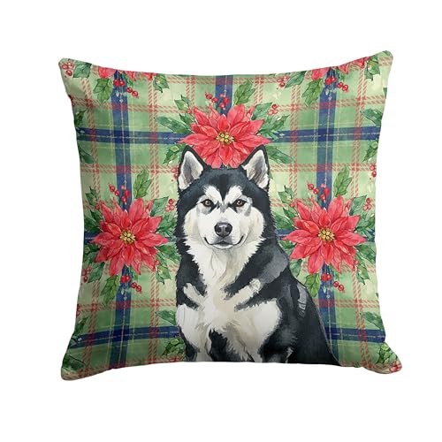 Caroline's Treasures Black and White Alaskan Malamute Christmas Poinsettas Thro…