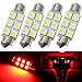 SAWE - 44MM 6-SMD 5050 Festoon Dome Map Interior LED Light Bulbs Lamp For 6411 578 211-2 212-2 (4 pieces) (Red)
