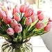 Tulip Pink 10 Pcs SOLEDI PU Real-touch Artificial Flowers for Bridal Bouquet Wedding Living Room Table Home Garden Decoration