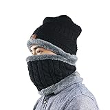 Beanie Hat Scarf Set Thick Knit Hat Warm Fleece Lined Scarf Winter Hats Snow Ski Skull Cap for Men Women