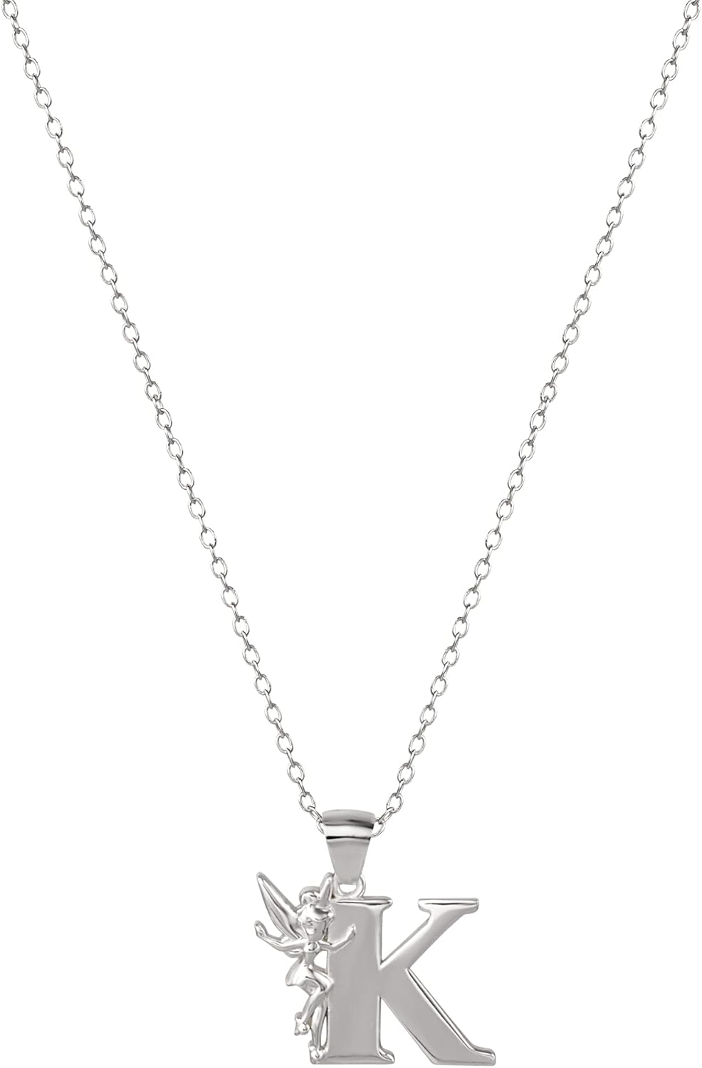 Disney "Tinkerbell" K Initial Silver Pendant Necklace: Jewelry