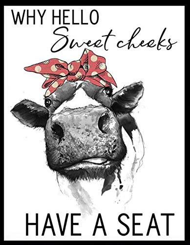 TammieLove Funny Cow With Bandana Metal Tin Sign 12x16 in Wall Decor for Farmhouse, Restroom, & Bathroom