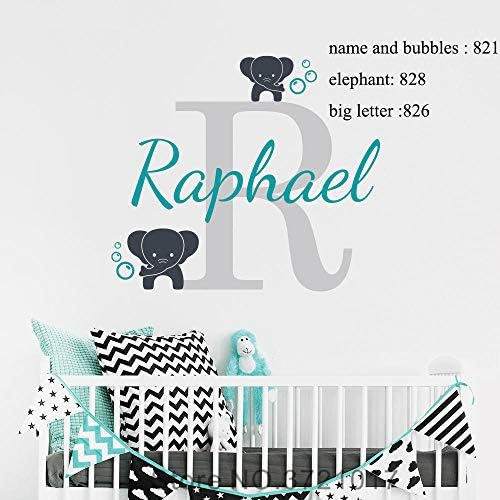 Custom Personalized Name Color Baby Elephant Removable Art Vinyl Wall Sticker for Kid Boy Girls Room Nursery Decoration@Design_2_pls_Send_us_The_Name