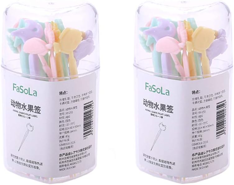 MXY Colorful Food Fruit Picks Heart Box for Bento Box Cake Snack Forks Resuable Cute Design Hippo Fish Crab Turtle Starfish Set of 20 Pieces Pack of 2 Heart Shape Boxes