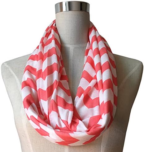 Pop FashionPop Fashion Shop Chevron Scarf for Women - Zipper Pocket Storage for Phone and Keys (Coral)
