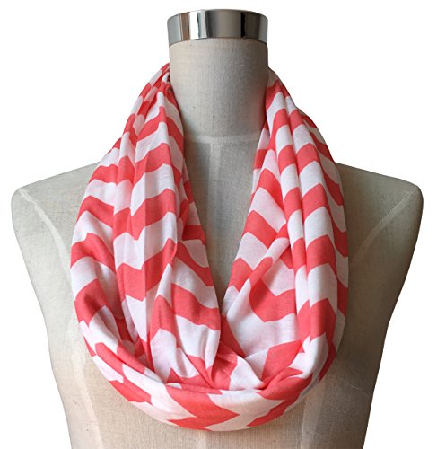 Pop FashionPop Fashion Shop Chevron Scarf for Women - Zipper Pocket Storage for Phone and Keys (Coral)