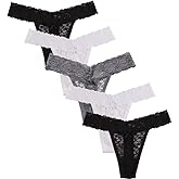 Women's Sexy Lace Thongs V Cheeky Underwear See Through Panties Pack of 5