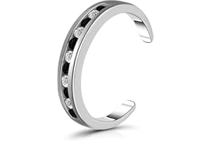 Hoops & Loops 925 Sterling Silver Channel Cubic Zirconia CZ Adjustable Tarnish Resistant Hypoallergenic Open Toe Ring for Women, Silver, Yellow Gold, Rose Gold, Black