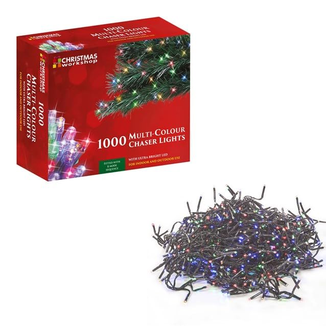 The Christmas Workshop 86350 1000 Multi-Coloured LED Chaser Christmas Lights / Indoor or Outdoor Fairy Lights / 69.9 Metres / 8 Light Modes / Great For Christmas, Weddings & Gardens