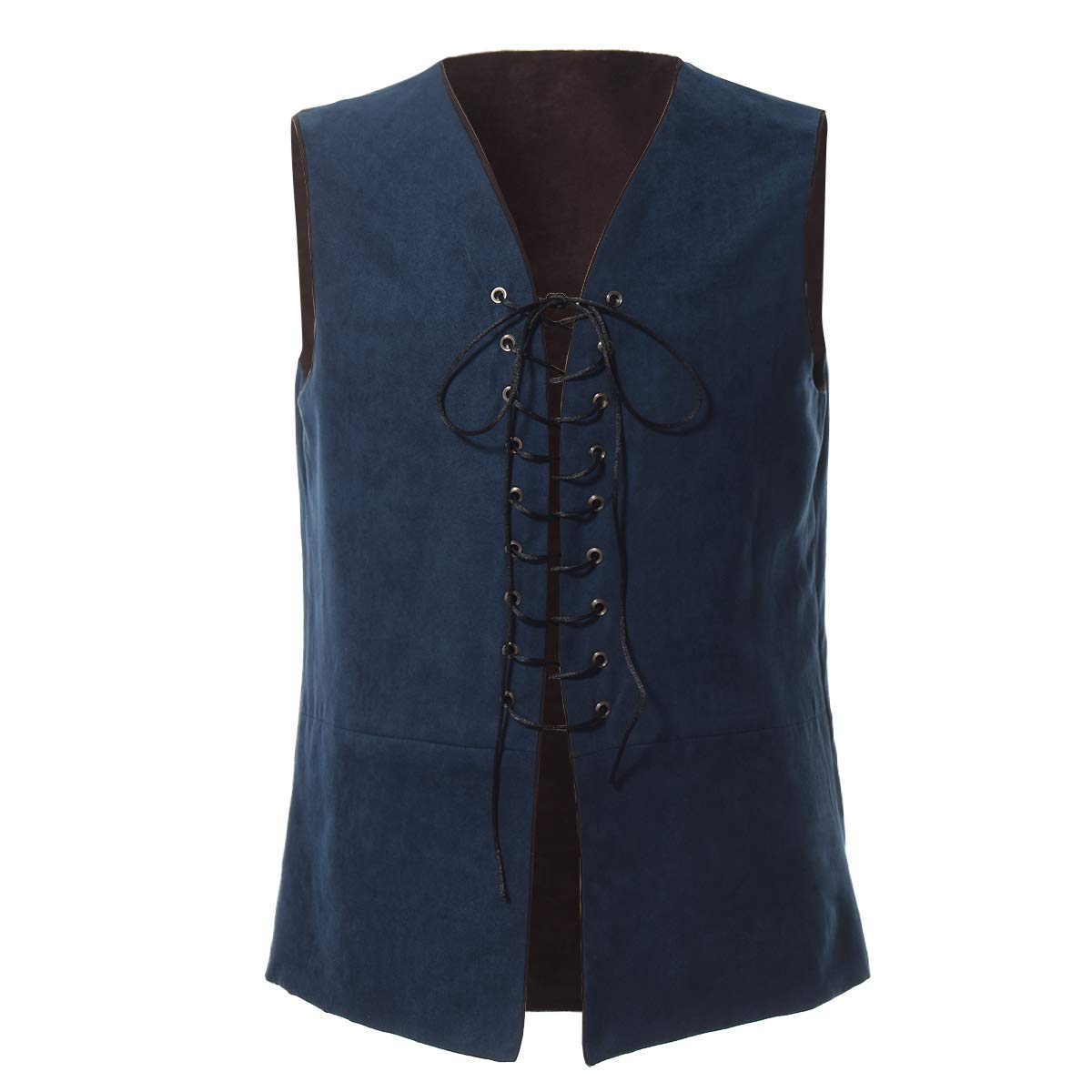 GRACEART Renaissance Men's Lace-Up Suede Leather Reversible Vest Medieval Pirate Gothic Waistcoat(Only Vest) (blue/brown, S) — image 1