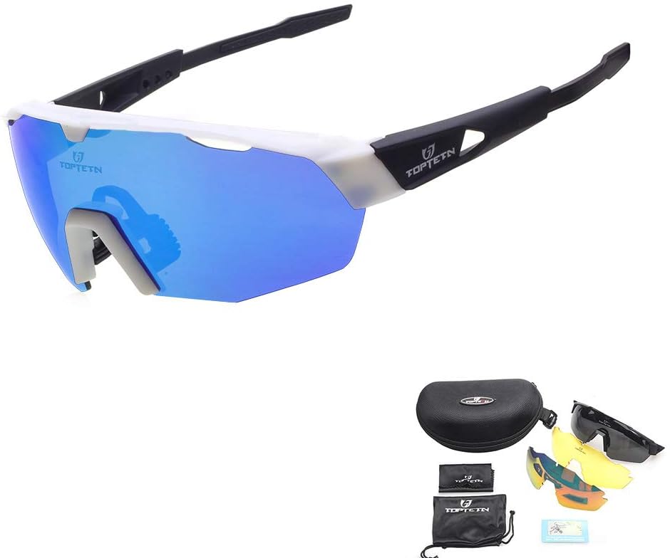 TOPTETN Polarized Sports Sunglasses with Interchangeable Lenes for Men Women Cycling Running Driving Fishing Golf Baseball Glasses