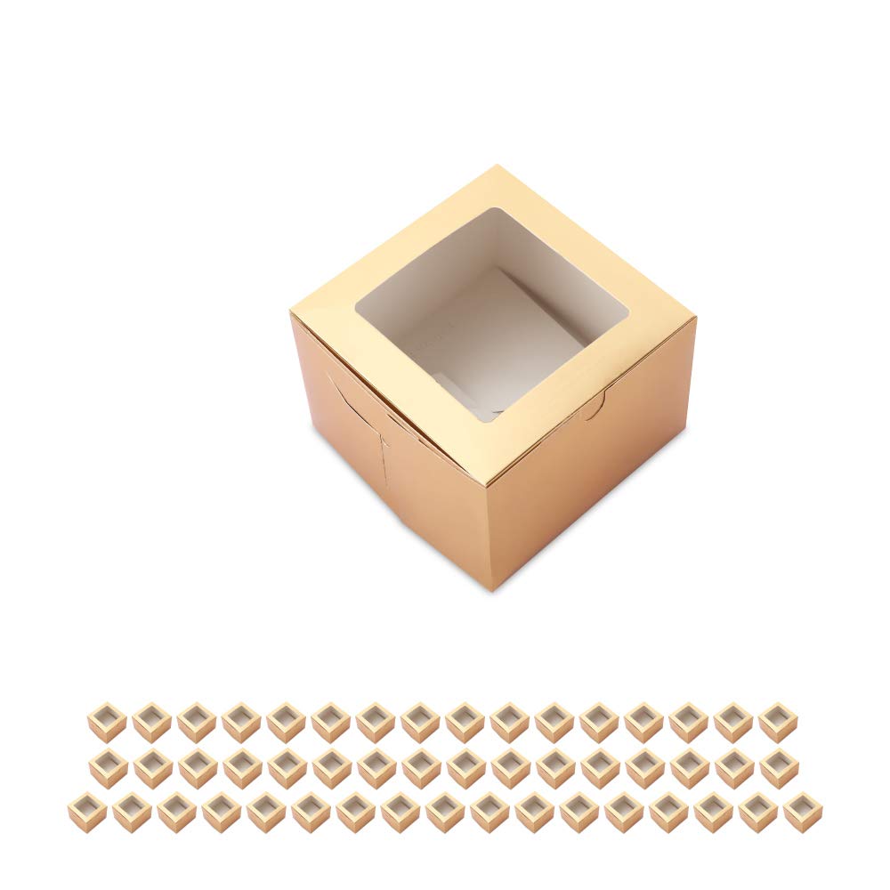 BAKIPACK 50 Small Bakery Boxes with Window, 4x4x2.5 Inches