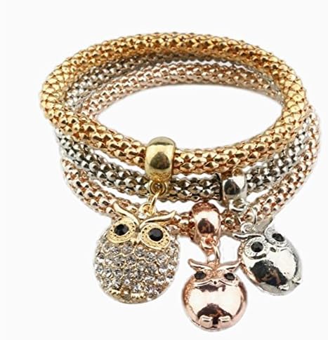 3Pcs Charms Heart Pendent Elegant Jewellery Hand Chain Bracelet for Women (Style 6)