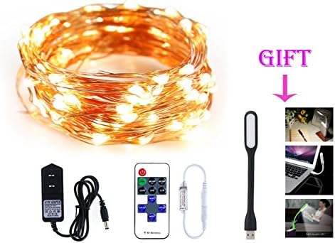 33ft 100 LED Starry String Lights with Remote Control,KNOWHOME Rope Lights Décor for Bedroom Weddings Family Festival School Party Dancing Bistro Hanging Umbrella Tents( Copper Wire Lights )