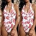 Women Halter Neck One Piece Bikini – Ladies Beach Leaf Print Padded Monokini Swimsuit – Summer Backless Beachwearthumb 1