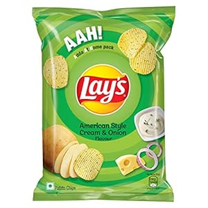 Lays Potato Chips – American Style Cream & Onion Flavour, 190gm/221gm (Weight May Vary)
