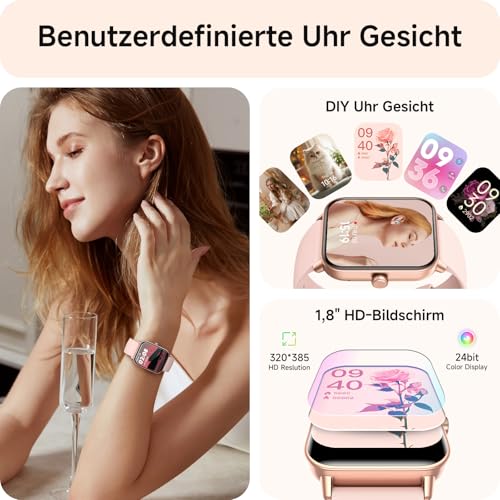 Women's Smartwatch with Phone Function, 1.8 Inch Smart Watch Fitness Watch with Whatsapp and Alexa, Heart Rate Sleep Monitor, 120+ Sports Modes Fitness Tracker, IP68 Waterproof Watches Women for