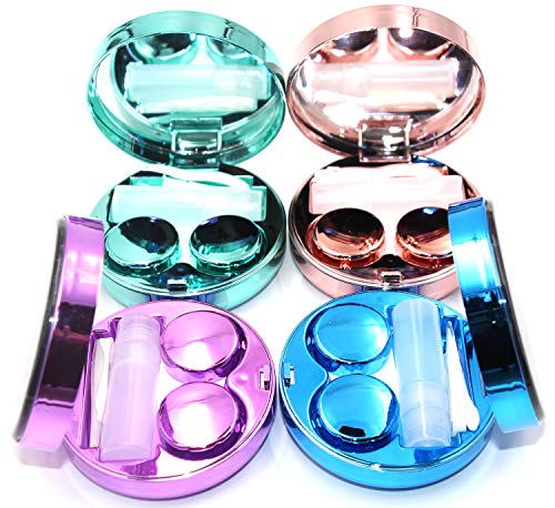 Cute Fashion Contact Lens Case,Portable Travel Glitter Luxury Bling Stars Liquid Quicksand Contact Lens Cases Eye Care Set(Blue-1)