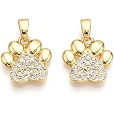 Clotiry 10Pcs Brass Cubic Zirconia Footprint Charms Golden Dog Paw Animal Print Pendants for DIY Jewelry Making Crafts
