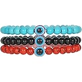 Caiyao Handmade Evil Eye Crystal Beaded Charm Bracelets Adjustable Braided Turkish Red Blue Eye Rope Thread Strand Bracelets for Women Men Friendship Protective Amulet Lucky Jewelry Gifts