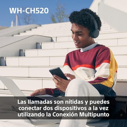Auscultadores Bluetooth sem fios Sony WH-CH520, até 50 horas de autonomia com carregamento rápido e estilo de banda de cabeça, bege