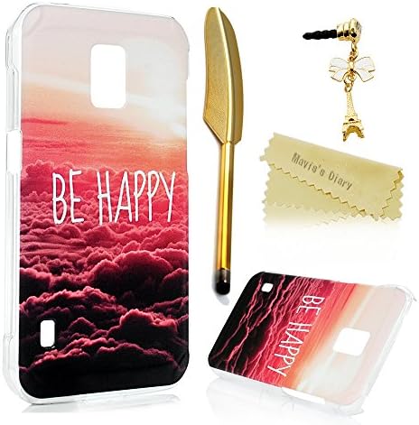 (Not for S5)S5 Active Case,Galaxy S5 Active Case - Mavis's Diary Special Red Sunset Clouds Pattern Clear Cover Hard PC Case for Samsung Galaxy S5 Active SM-G870A & 3D Bling Cute Dust Plug &Feather Pen