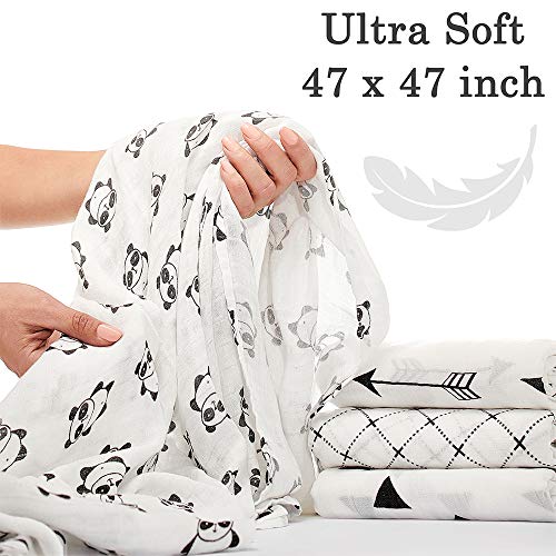 KiddyCare Baby Swaddle Blanket - Bamboo Muslin Swaddling for Boy and Girl - Soft Swaddles for Infants - Large 47" x 47"Unisex Swaddle Wraps 4 Pack