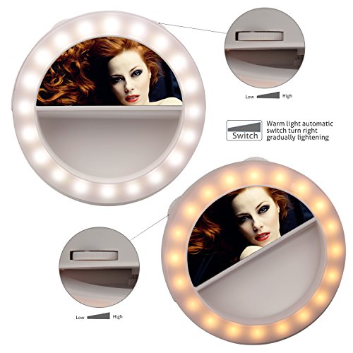 Selfie Ring Light [Rechargeable Battery] Selfie LED Light With Makeup Mirror 40 LED [Warm &White] Lighting for Phone Camera Photography, Live Streaming, Video-White - Thumbnail 4
