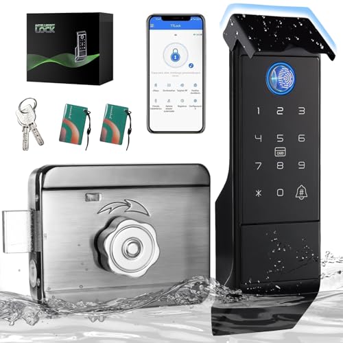 LOKOOY Cerradura inteligente, cerradura electrónica 5 en 1-huella digital, contraseña, TTLOCK APP, llave física, tarjeta RF, cerradura inteligente impermeable para exteriores IP65