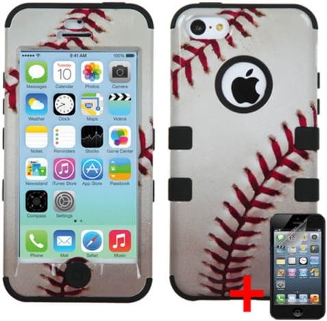 APPLE IPHONE 5C WHITE BLACK BASEBALL SPORT HYBRID RIB CAGE COVER HARD GEL CASE + FREE SCREEN PROTECTOR from [ACCESSORY ARENA]