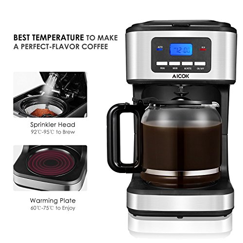 AICOK Coffee Maker, 12 Cups Programmable Drip Coffee Maker with Coffee