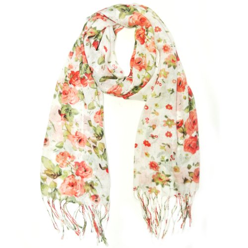 Wrapables Viscose Floral Print Scarf, Persimmon Ivory