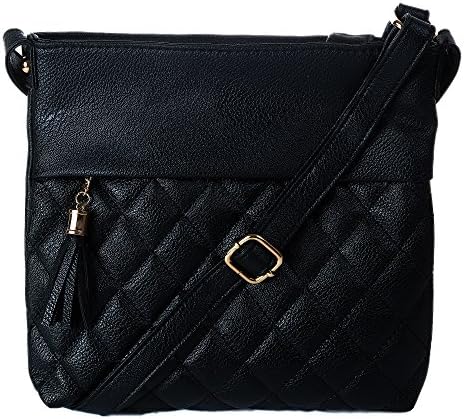 ASHLIE ROSE Quilted Adjustable Strap Crossbody Bag for Women (Midnight Black)