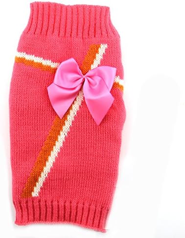 DOGGYZSTYLE Warm Sweater with Bow Patterns Autumn Winter Clothes for Pet Dog Cat Hot Pink (XS, Bow)