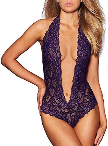 Emubody Fashion Women Lingerie Lace Teddy One Piece Mesh Bodysuit Babydoll Underwear