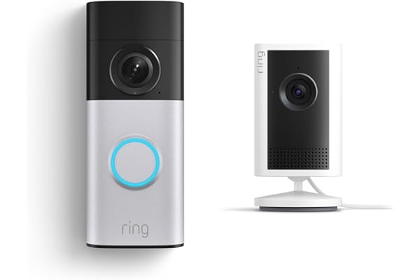Ring Wired Doorbell Plus (Newest Model), Nickel Silver with Indoor Cam Plus (Newest Model), White