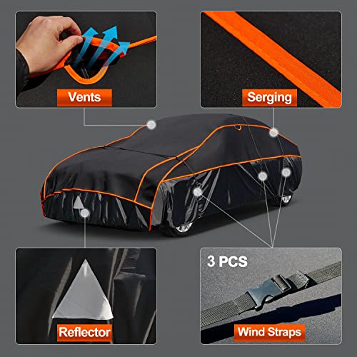 kayme Car Cover Waterproof Anti UV Dustproof Anti Wind Hail Cover Suitable for 3 Volumes Car (430 to 450 cm) 3M - Black